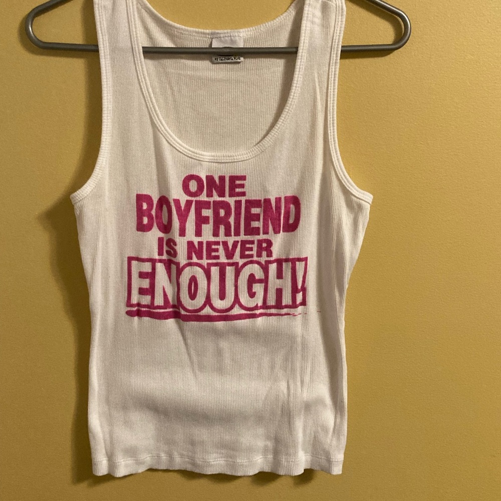 M-Fasis Vintage Women’s White and Pink Graphic Tank Top